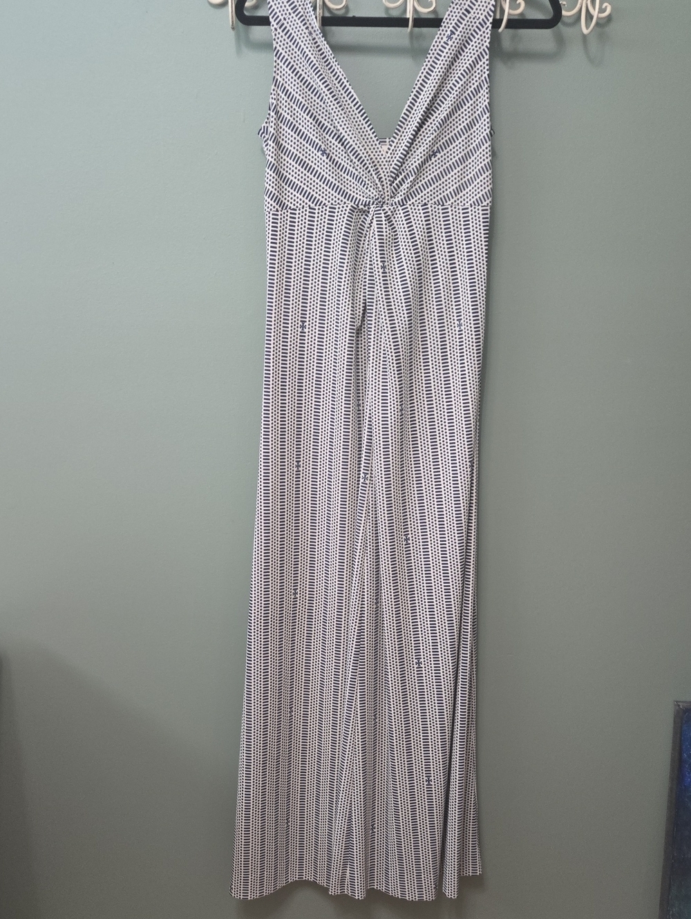 Tory Burch Navy & Cream Striped Knot-Front  Maxi Dress Sz S